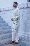 Kalp_Sky Blue Cotton Print Floral Muted Kurta With Pant _Online_at_Aza_Fashions