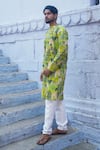 Kalp_Green Cotton Print Peacock Garden Kurta With Pant _Online_at_Aza_Fashions