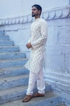 Kalp_White Cotton Print Petal Crystal Kurta With Pant _Online_at_Aza_Fashions