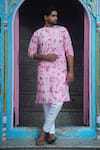 Buy_Kalp_Pink Cotton Plain Tie Dye Paradise Kurta With Pant _at_Aza_Fashions