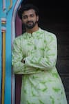 Shop_Kalp_Green Cotton Plain Tie Dye Print Kurta With Pant _Online_at_Aza_Fashions