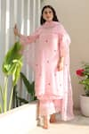 Buy_ASRUMO_Pink Cotton Gauze Embroidery Thread Bloom Round Neck And Lace Kurta Pant Set _at_Aza_Fashions