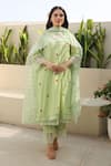 Buy_ASRUMO_Green Cotton Gauze Embroidery Thread Bloom Round Blossom And Lace Kurta Pant Set _at_Aza_Fashions