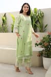 Shop_ASRUMO_Green Cotton Gauze Embroidery Thread Bloom Round Blossom And Lace Kurta Pant Set _Online_at_Aza_Fashions