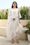 Buy_ASRUMO_White Cotton Gauze Embroidery Thread Bloom Round Flora And Lace Kurta Pant Set _at_Aza_Fashions