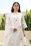 ASRUMO_White Cotton Gauze Embroidery Thread Bloom Round Flora And Lace Kurta Pant Set _Online_at_Aza_Fashions