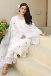 ASRUMO_White Cotton Gauze Embroidery Thread Bloom Round Flora And Lace Kurta Pant Set _at_Aza_Fashions