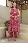 ASRUMO_Pink Cotton Voile Tie Dye Bandhani U Neck Kurta Pant Set _at_Aza_Fashions