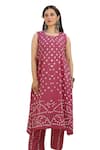 ASRUMO_Pink Cotton Voile Tie Dye Bandhani U Neck Kurta Pant Set _Online