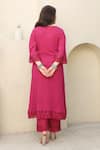 Shop_ASRUMO_Pink Cotton Gauze Embroidery Lace Leaf Neck Rosalia Embellished Kurta Pant Set _at_Aza_Fashions