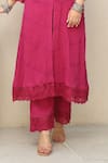 Shop_ASRUMO_Pink Cotton Gauze Embroidery Lace Leaf Neck Rosalia Embellished Kurta Pant Set _Online_at_Aza_Fashions