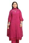 Shop_ASRUMO_Pink Cotton Gauze Embroidery Lace Leaf Neck Rosalia Embellished Kurta Pant Set 