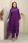 Buy_ASRUMO_Purple Cotton Gauze Embroidery Lace Leaf Neck Flora Embellished Kurta Pant Set _at_Aza_Fashions