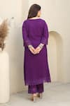 Shop_ASRUMO_Purple Cotton Gauze Embroidery Lace Leaf Neck Flora Embellished Kurta Pant Set _at_Aza_Fashions