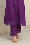 ASRUMO_Purple Cotton Gauze Embroidery Lace Leaf Neck Flora Embellished Kurta Pant Set _at_Aza_Fashions