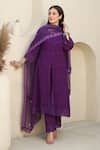 Buy_ASRUMO_Purple Cotton Gauze Embroidery Lace Leaf Neck Flora Embellished Kurta Pant Set 