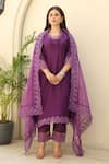 ASRUMO_Purple Chanderi Embroidery Lace Glass Neck Gardenia Embellished Kurta Pant Set _Online_at_Aza_Fashions