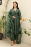 Buy_ASRUMO_Green Chanderi Embroidery Lace Glass Gardenia Bloom Embellished Kurta Pant Set _at_Aza_Fashions