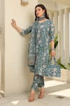 Buy_ASRUMO_Green Cotton Print Bahar Leaf Neck Handblock Kurta Pant Set _at_Aza_Fashions