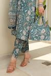 Shop_ASRUMO_Green Cotton Print Bahar Leaf Neck Handblock Kurta Pant Set _Online_at_Aza_Fashions