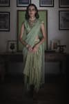 Buy_Swatti Kapoor_Green Hand Woven 40gm Chanderi Print Foil Maahi Pre-draped Saree _at_Aza_Fashions