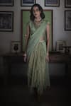 Buy_Swatti Kapoor_Green Hand Woven 40gm Chanderi Print Foil Maahi Pre-draped Saree _Online_at_Aza_Fashions