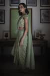 Shop_Swatti Kapoor_Green Hand Woven 40gm Chanderi Print Foil Maahi Pre-draped Saree _Online_at_Aza_Fashions