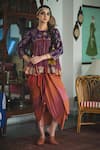 Buy_Swatti Kapoor_Multi Color Handwoven Yarn Dyed Silk Printed Stripe Draped Rita Skirt _at_Aza_Fashions