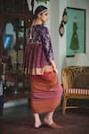 Shop_Swatti Kapoor_Multi Color Handwoven Yarn Dyed Silk Printed Stripe Draped Rita Skirt _at_Aza_Fashions