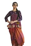 Buy_Swatti Kapoor_Multi Color Handwoven Yarn Dyed Silk Printed Stripe Draped Rita Skirt _Online_at_Aza_Fashions