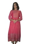 Swatti Kapoor_Pink Kurta Hand Woven 40gm Chanderi Printed Geometric Pattern Simrat Anarkali _Online_at_Aza_Fashions