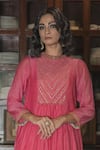 Buy_Swatti Kapoor_Pink Kurta Hand Woven 40gm Chanderi Printed Geometric Pattern Simrat Anarkali _Online_at_Aza_Fashions