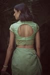 Shop_Swatti Kapoor_Green Hand Woven 40gm Chanderi Printed Stripe Shawl Collar Soma Saree Blouse _at_Aza_Fashions