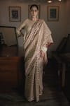 Buy_Swatti Kapoor_Gold Hand Woven Chanderi 60gm Printed Chevron Geometric Pattern Surinder Saree _at_Aza_Fashions