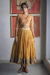 Buy_Swatti Kapoor_Yellow Hand Woven Chanderi 60gm Gota Lace Gathered Tisha Skirt _at_Aza_Fashions