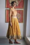 Buy_Swatti Kapoor_Yellow Hand Woven Chanderi 60gm Gota Lace Gathered Tisha Skirt _Online_at_Aza_Fashions