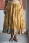 Swatti Kapoor_Yellow Hand Woven Chanderi 60gm Gota Lace Gathered Tisha Skirt _at_Aza_Fashions