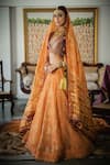 Swatti Kapoor_Orange Handowoven Yarn Dyed Silk Foil Printed Farid Zari Striped Lehenga _Online_at_Aza_Fashions