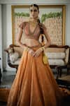 Buy_Swatti Kapoor_Orange Handowoven Yarn Dyed Silk Foil Printed Farid Zari Striped Lehenga _Online_at_Aza_Fashions