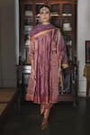 Buy_Swatti Kapoor_Purple Handwoven Chanderi Embroidered Bead Round Geet Zari Striped Kurta _at_Aza_Fashions