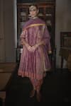 Swatti Kapoor_Purple Handwoven Chanderi Embroidered Bead Round Geet Zari Striped Kurta _Online_at_Aza_Fashions