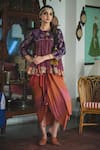 Buy_Swatti Kapoor_Multi Color Handwoven Yarn Dyed Silk Embroidered Bead Round Guleri Kedia Top _Online_at_Aza_Fashions