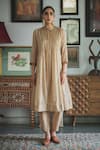 Buy_Swatti Kapoor_Gold Kurta Handwoven Chanderi Printed Mandarin Collar Husnah With Slip _at_Aza_Fashions