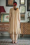 Shop_Swatti Kapoor_Gold Kurta Handwoven Chanderi Printed Mandarin Collar Husnah With Slip _at_Aza_Fashions