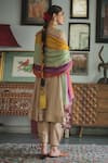 Shop_Swatti Kapoor_Gold Kurta Handwoven Chanderi Printed Mandarin Collar Husnah With Slip 