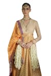 Swatti Kapoor_Orange Handwoven 40gm Chanderi Handblock Printed Gota V Jaafi Anarkali Set _Online_at_Aza_Fashions