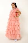 Shop_A Little Fable_Peach 100% Polyester Embroidered Sequin Regalia Gown _Online_at_Aza_Fashions