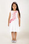 A Little Fable_White 100% Cotton Embroidered Flower Primrose Dress _Online_at_Aza_Fashions