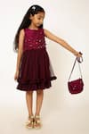 Buy_A Little Fable_Wine 100% Polyester Lining 100% Cotton Embroidery Glorious Embellished Dress _at_Aza_Fashions