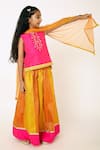 Buy_A Little Fable_Pink Poly Brocade Lining 100% Cotton Embroidery Sequin Blossom Lehenga Set _at_Aza_Fashions